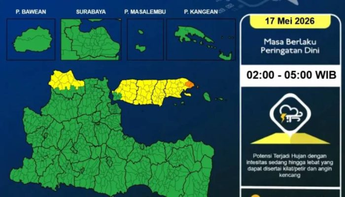 BMKG: Sejumlah Wilayah Jawa Timur Berpotensi Diguyur Hujan Lebat dan Petir